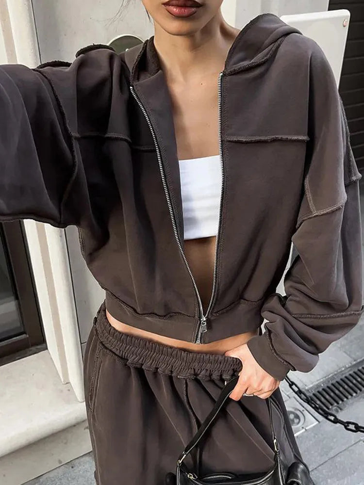 Casual Jackets Pant Sets Women Hoodies Zipper Long Sleeve Coat High Waist Elastic Sports Pants Suit 2025 Spring Lady Streetwears