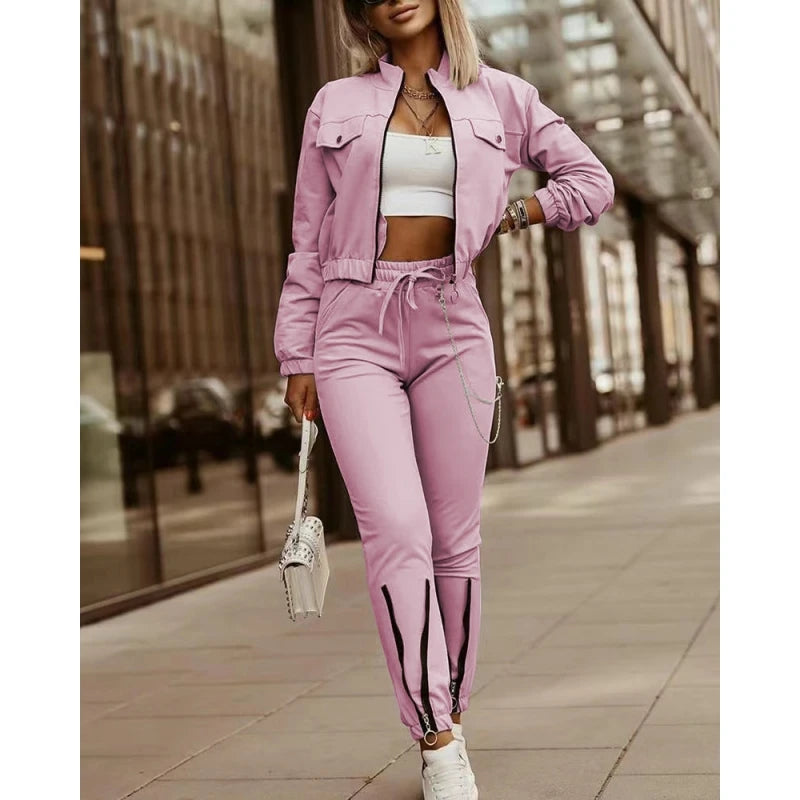 2 Piece Women Set New Arrival Winter Autumn Matching Sets Solid Color Two Pieces Sets Top and Pants Suits Outfits Clothing