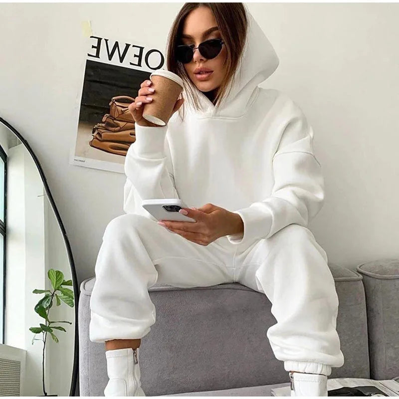 New Autumn and Winter Women'S Clothing Long-Sleeve Hooded Waist Belted Hoodie Cuffed Trousers Suit Two-Piece Set Women