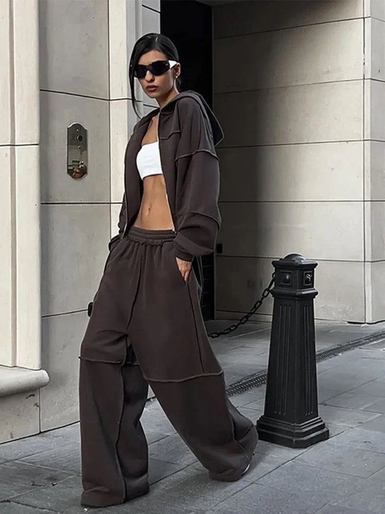 Casual Jackets Pant Sets Women Hoodies Zipper Long Sleeve Coat High Waist Elastic Sports Pants Suit 2025 Spring Lady Streetwears